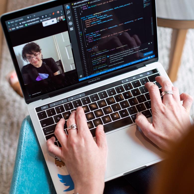 Working on a laptop